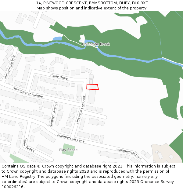 14, PINEWOOD CRESCENT, RAMSBOTTOM, BURY, BL0 9XE: Location map and indicative extent of plot