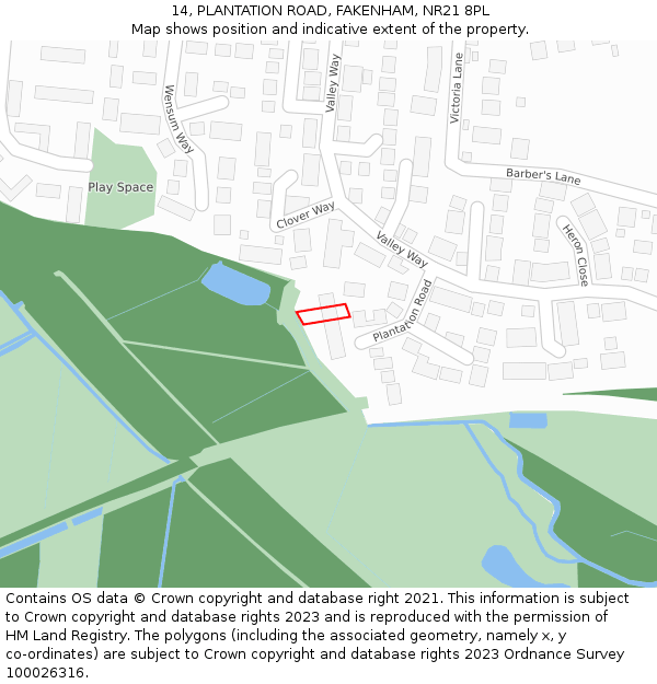 14, PLANTATION ROAD, FAKENHAM, NR21 8PL: Location map and indicative extent of plot