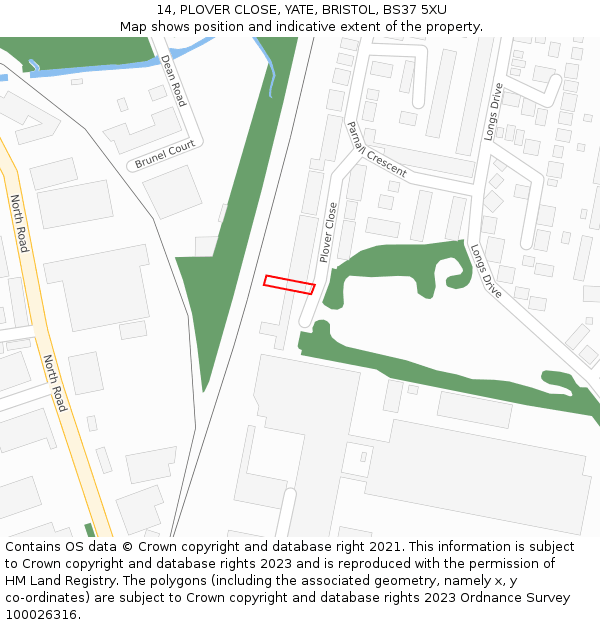 14, PLOVER CLOSE, YATE, BRISTOL, BS37 5XU: Location map and indicative extent of plot