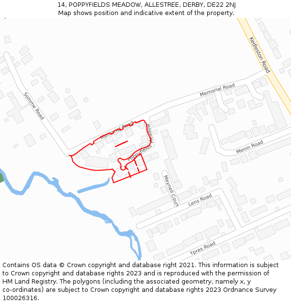 14, POPPYFIELDS MEADOW, ALLESTREE, DERBY, DE22 2NJ: Location map and indicative extent of plot