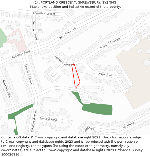 14, PORTLAND CRESCENT, SHREWSBURY, SY2 5NG: Location map and indicative extent of plot