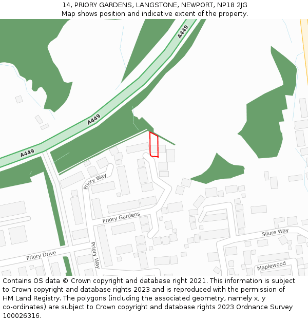 14, PRIORY GARDENS, LANGSTONE, NEWPORT, NP18 2JG: Location map and indicative extent of plot