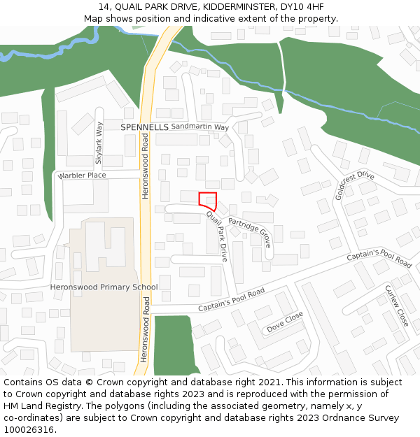 14, QUAIL PARK DRIVE, KIDDERMINSTER, DY10 4HF: Location map and indicative extent of plot