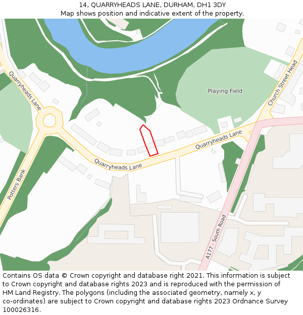 14, QUARRYHEADS LANE, DURHAM, DH1 3DY: Location map and indicative extent of plot