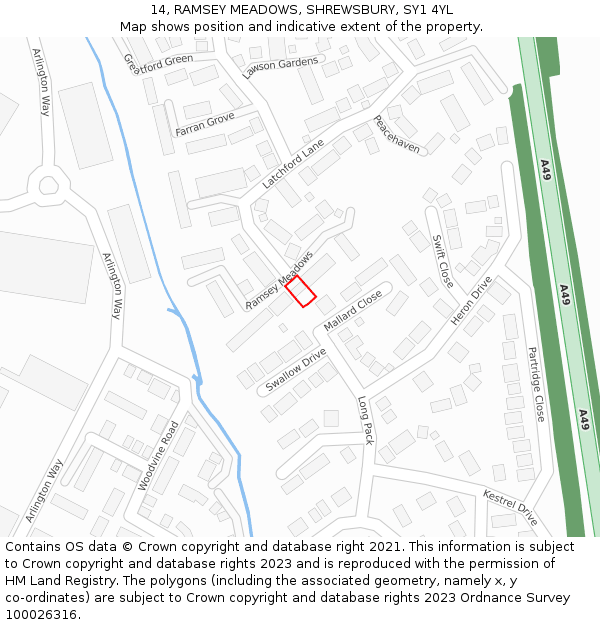 14, RAMSEY MEADOWS, SHREWSBURY, SY1 4YL: Location map and indicative extent of plot