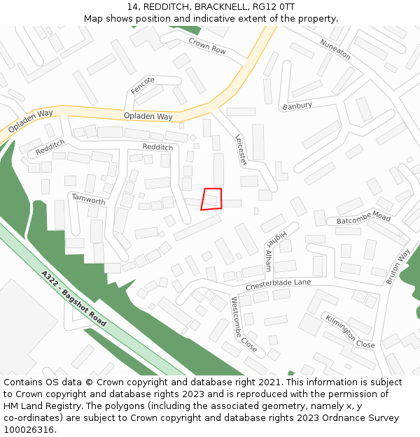 14, REDDITCH, BRACKNELL, RG12 0TT: Location map and indicative extent of plot