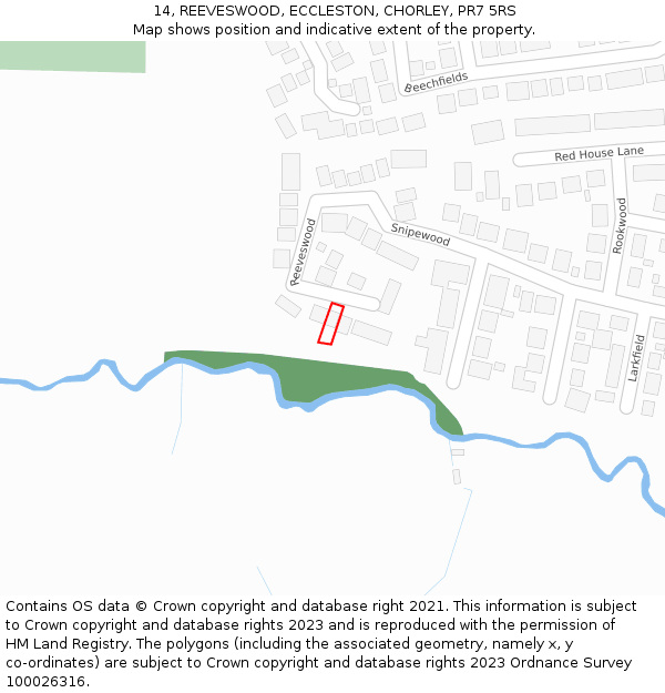 14, REEVESWOOD, ECCLESTON, CHORLEY, PR7 5RS: Location map and indicative extent of plot