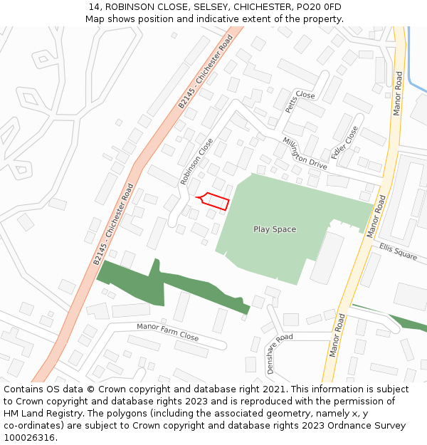 14, ROBINSON CLOSE, SELSEY, CHICHESTER, PO20 0FD: Location map and indicative extent of plot