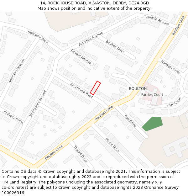 14, ROCKHOUSE ROAD, ALVASTON, DERBY, DE24 0GD: Location map and indicative extent of plot