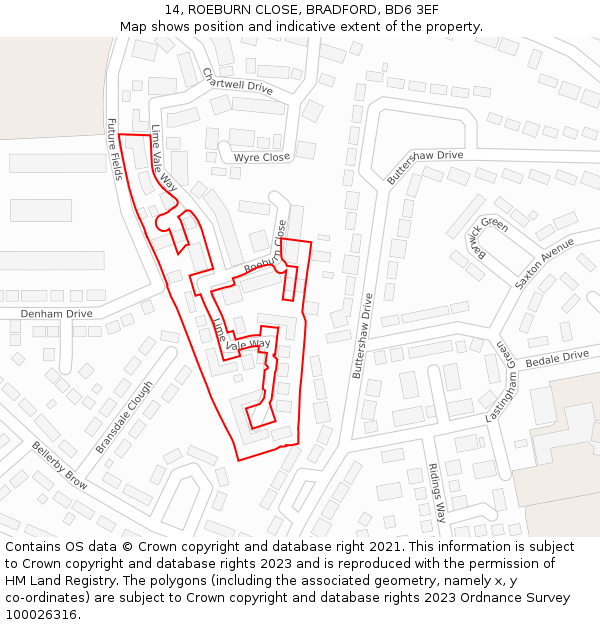 14, ROEBURN CLOSE, BRADFORD, BD6 3EF: Location map and indicative extent of plot