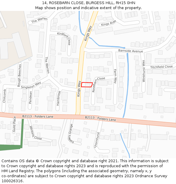 14, ROSEBARN CLOSE, BURGESS HILL, RH15 0HN: Location map and indicative extent of plot