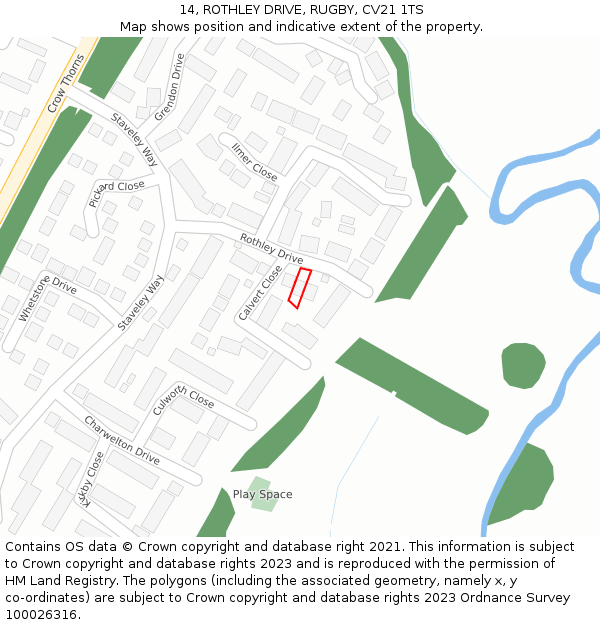 14, ROTHLEY DRIVE, RUGBY, CV21 1TS: Location map and indicative extent of plot