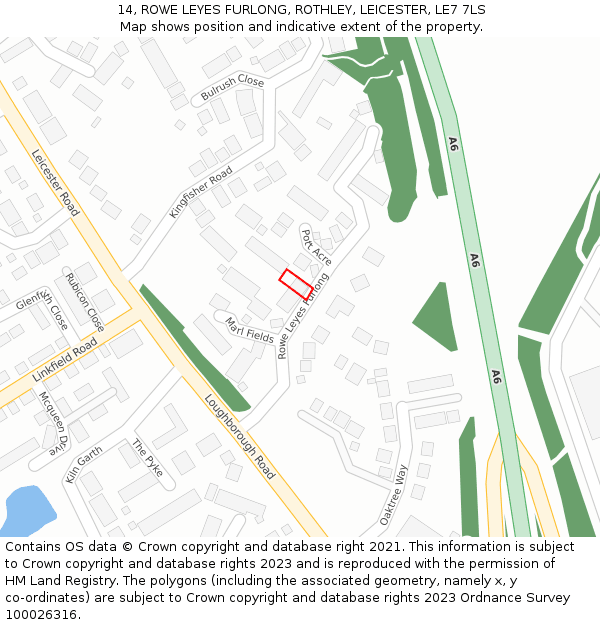 14, ROWE LEYES FURLONG, ROTHLEY, LEICESTER, LE7 7LS: Location map and indicative extent of plot