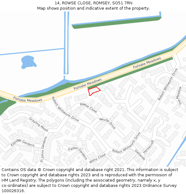 14, ROWSE CLOSE, ROMSEY, SO51 7RN: Location map and indicative extent of plot