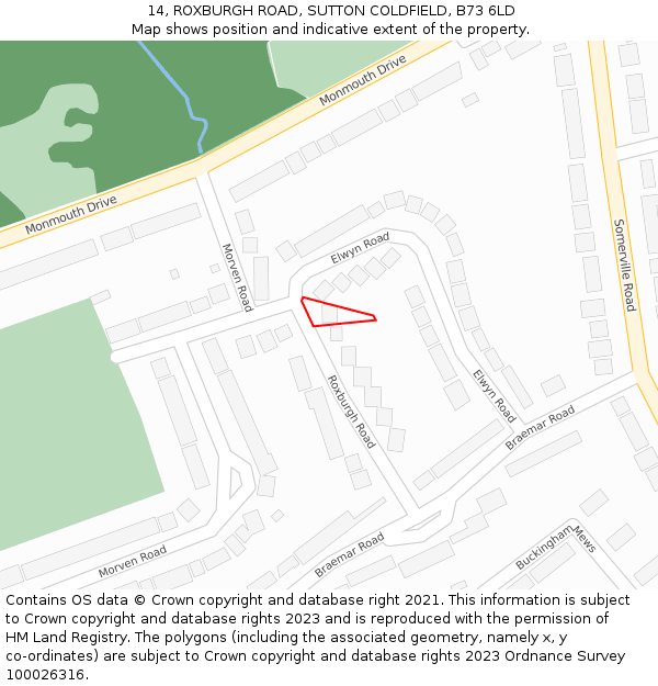 14, ROXBURGH ROAD, SUTTON COLDFIELD, B73 6LD: Location map and indicative extent of plot