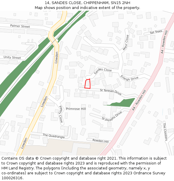 14, SANDES CLOSE, CHIPPENHAM, SN15 2NH: Location map and indicative extent of plot