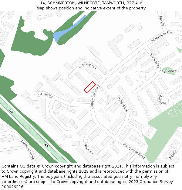 14, SCAMMERTON, WILNECOTE, TAMWORTH, B77 4LA: Location map and indicative extent of plot