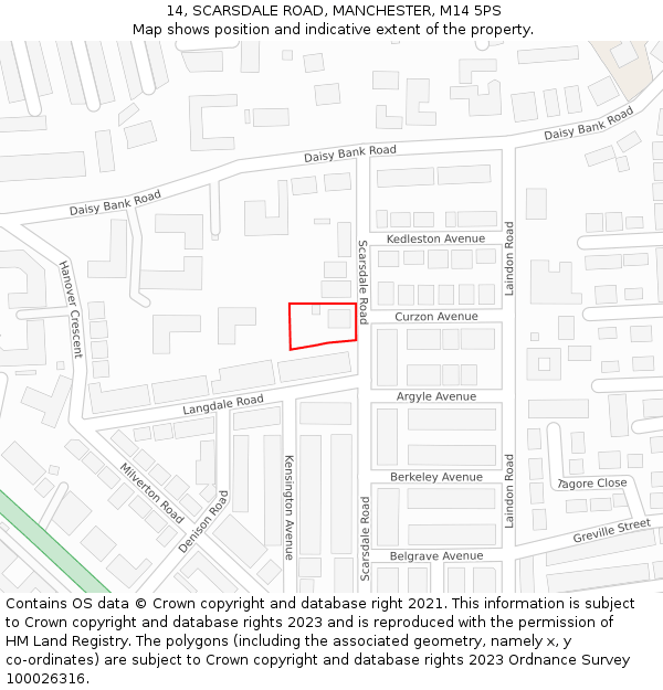 14, SCARSDALE ROAD, MANCHESTER, M14 5PS: Location map and indicative extent of plot