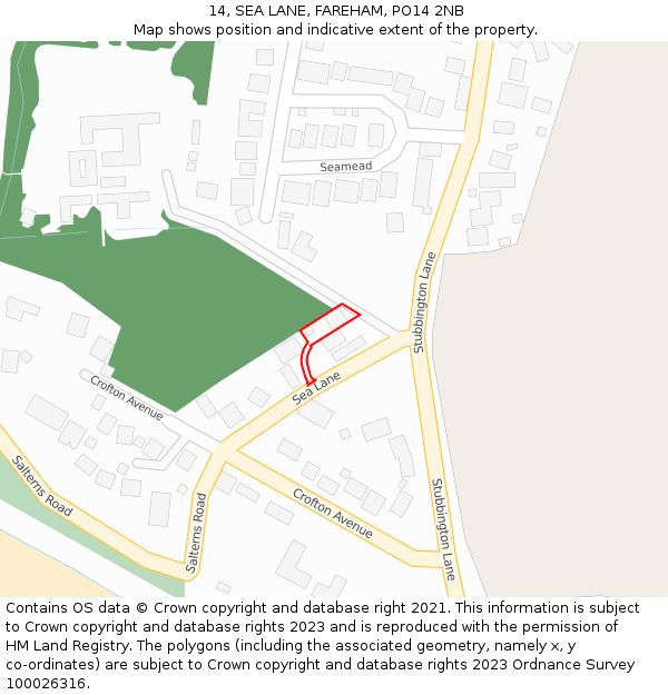 14, SEA LANE, FAREHAM, PO14 2NB: Location map and indicative extent of plot