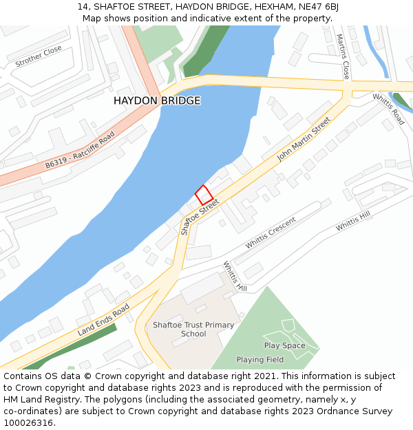 14, SHAFTOE STREET, HAYDON BRIDGE, HEXHAM, NE47 6BJ: Location map and indicative extent of plot