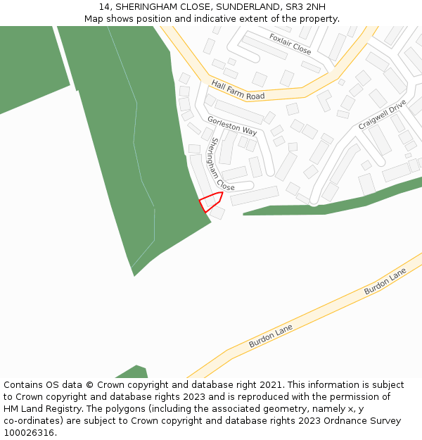 14, SHERINGHAM CLOSE, SUNDERLAND, SR3 2NH: Location map and indicative extent of plot