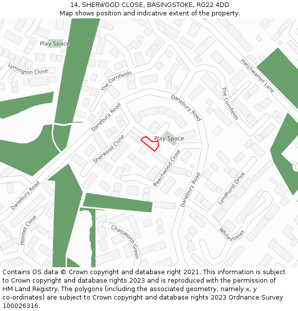 14, SHERWOOD CLOSE, BASINGSTOKE, RG22 4DD: Location map and indicative extent of plot