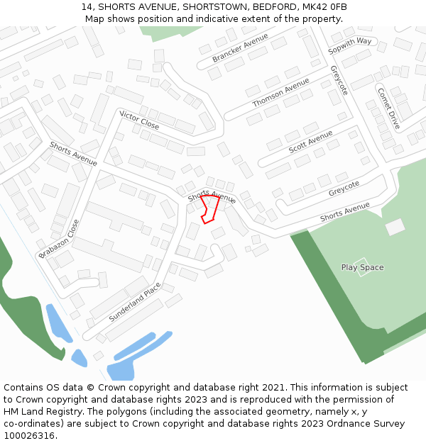 14, SHORTS AVENUE, SHORTSTOWN, BEDFORD, MK42 0FB: Location map and indicative extent of plot