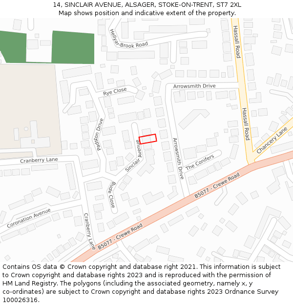 14, SINCLAIR AVENUE, ALSAGER, STOKE-ON-TRENT, ST7 2XL: Location map and indicative extent of plot