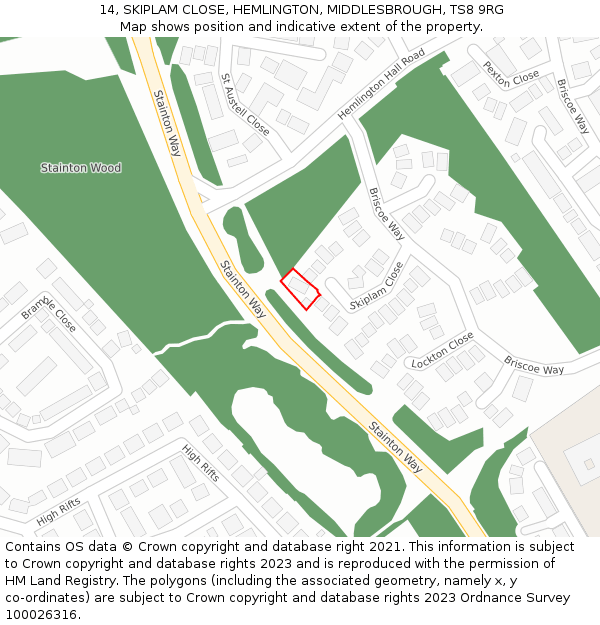 14, SKIPLAM CLOSE, HEMLINGTON, MIDDLESBROUGH, TS8 9RG: Location map and indicative extent of plot