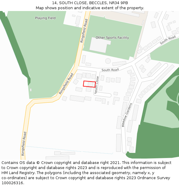 14, SOUTH CLOSE, BECCLES, NR34 9PB: Location map and indicative extent of plot