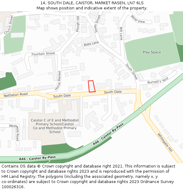 14, SOUTH DALE, CAISTOR, MARKET RASEN, LN7 6LS: Location map and indicative extent of plot