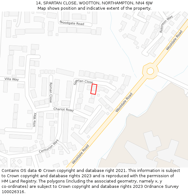 14, SPARTAN CLOSE, WOOTTON, NORTHAMPTON, NN4 6JW: Location map and indicative extent of plot