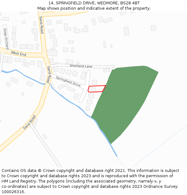 14, SPRINGFIELD DRIVE, WEDMORE, BS28 4BT: Location map and indicative extent of plot