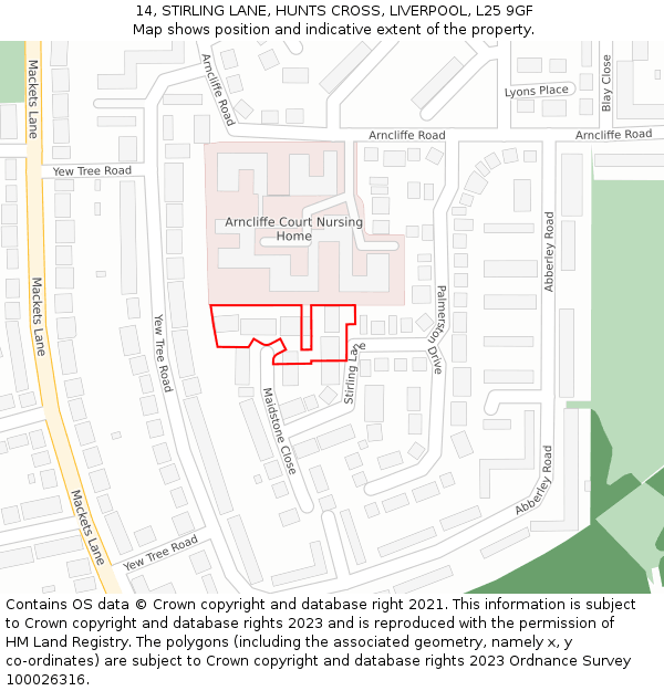 14, STIRLING LANE, HUNTS CROSS, LIVERPOOL, L25 9GF: Location map and indicative extent of plot