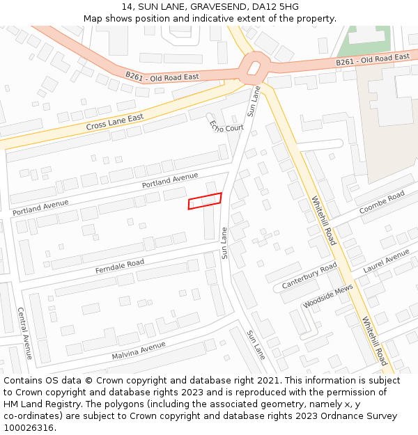 14, SUN LANE, GRAVESEND, DA12 5HG: Location map and indicative extent of plot