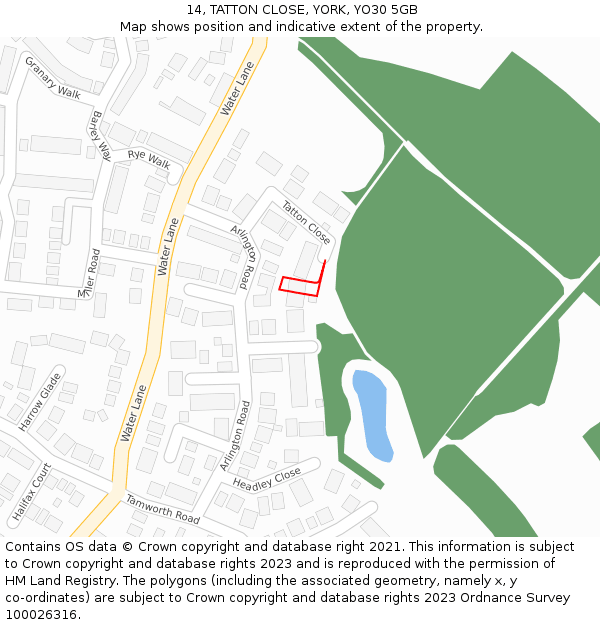 14, TATTON CLOSE, YORK, YO30 5GB: Location map and indicative extent of plot