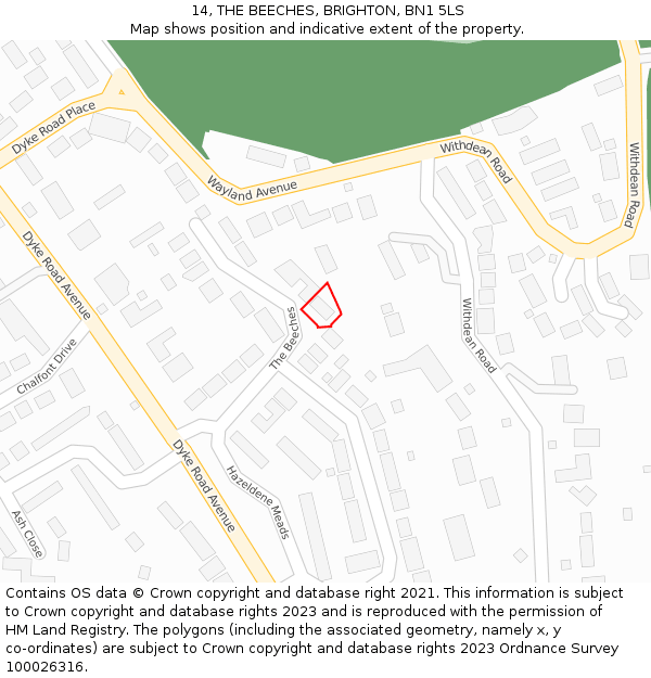 14, THE BEECHES, BRIGHTON, BN1 5LS: Location map and indicative extent of plot