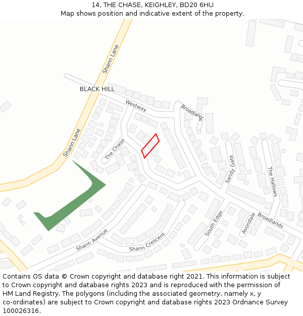 14, THE CHASE, KEIGHLEY, BD20 6HU: Location map and indicative extent of plot