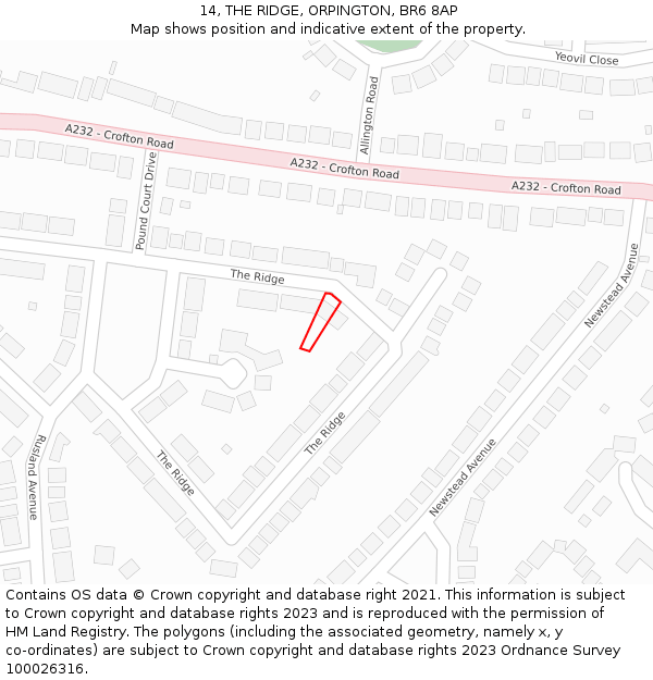 14, THE RIDGE, ORPINGTON, BR6 8AP: Location map and indicative extent of plot