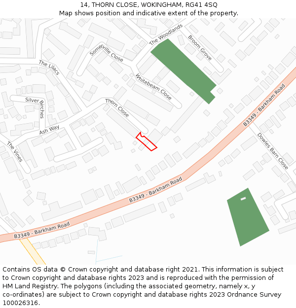 14, THORN CLOSE, WOKINGHAM, RG41 4SQ: Location map and indicative extent of plot