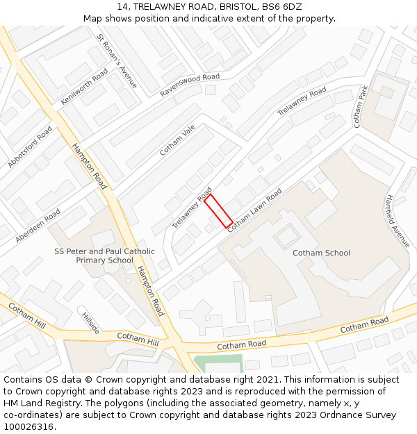 14, TRELAWNEY ROAD, BRISTOL, BS6 6DZ: Location map and indicative extent of plot