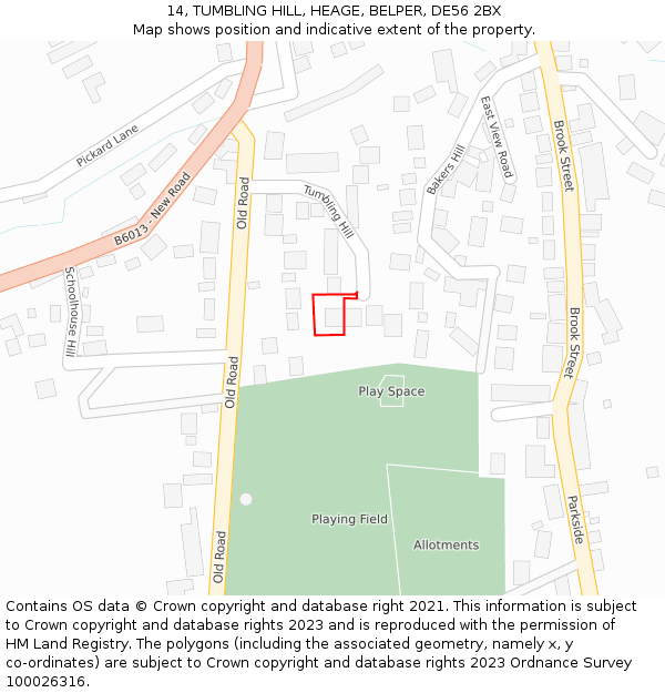 14, TUMBLING HILL, HEAGE, BELPER, DE56 2BX: Location map and indicative extent of plot