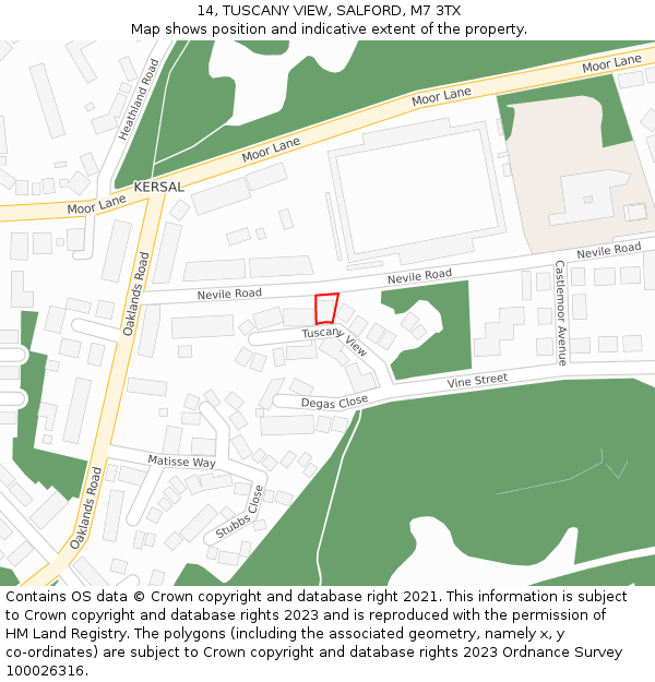 14, TUSCANY VIEW, SALFORD, M7 3TX: Location map and indicative extent of plot