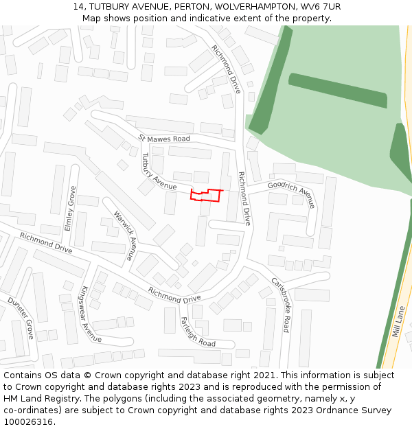 14, TUTBURY AVENUE, PERTON, WOLVERHAMPTON, WV6 7UR: Location map and indicative extent of plot