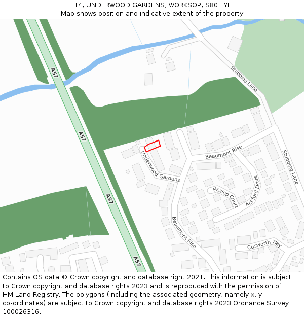 14, UNDERWOOD GARDENS, WORKSOP, S80 1YL: Location map and indicative extent of plot