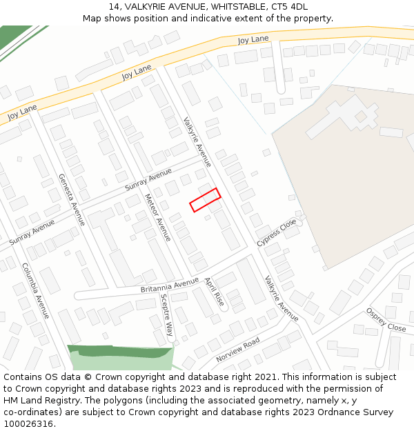 14, VALKYRIE AVENUE, WHITSTABLE, CT5 4DL: Location map and indicative extent of plot