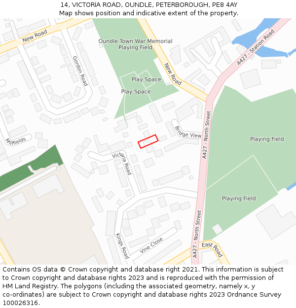 14, VICTORIA ROAD, OUNDLE, PETERBOROUGH, PE8 4AY: Location map and indicative extent of plot