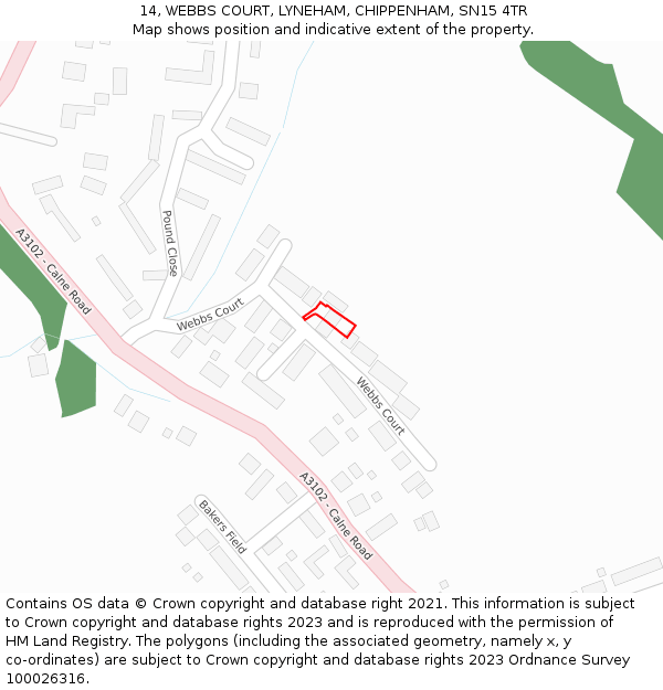 14, WEBBS COURT, LYNEHAM, CHIPPENHAM, SN15 4TR: Location map and indicative extent of plot