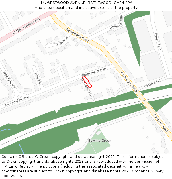 14, WESTWOOD AVENUE, BRENTWOOD, CM14 4PA: Location map and indicative extent of plot