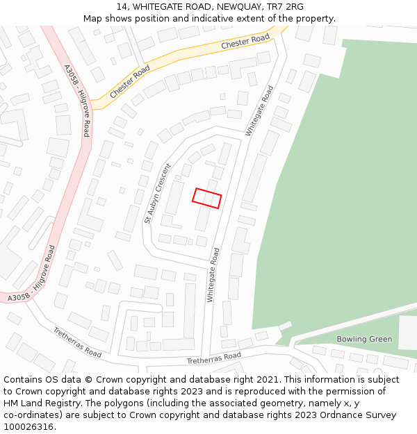 14, WHITEGATE ROAD, NEWQUAY, TR7 2RG: Location map and indicative extent of plot